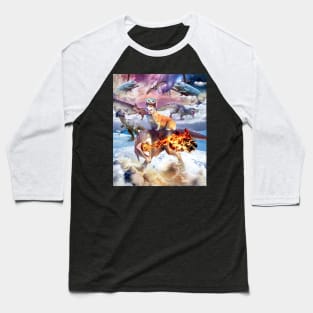 Trippy Galaxy Corgi Dog Riding Dinosaur Baseball T-Shirt